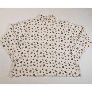 White Long Sleeve Turtle Neck with All-Over Holiday Ribbon and Mistletoe